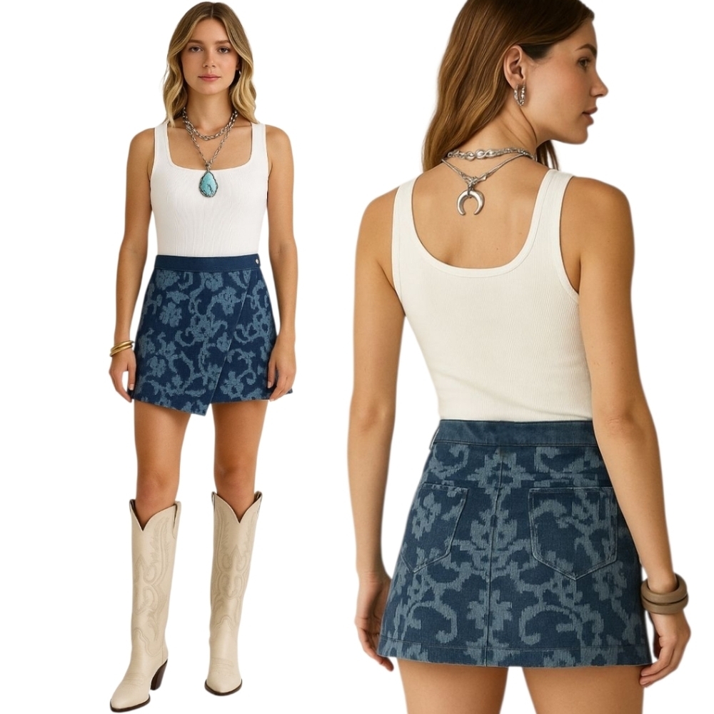 Rag & Bone Marina Denim-Jacquard Mini Wrap Skirt - Picture 3 of 9